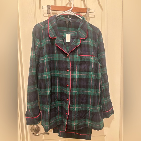 Talbots Other - Talbots Size M Cotton Flannel Sleep Set Pjs Pajamas Tarten Blue Green Plaid